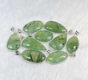 Colgante de Prehnita natural Collar de Prehnita verde Colgante plateado Colgante de piedras preciosas de Prehnita Joyería Collar de cabujones - Product Image 6