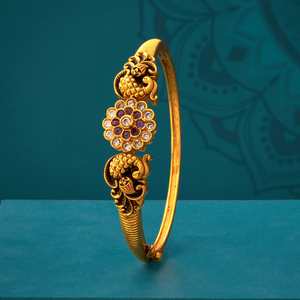Antique Fashion Gold Polish <b>Ruby</b> Synthetic Stones Flower Shape Wedding Bangle 154702 Kada - Product Image 1
