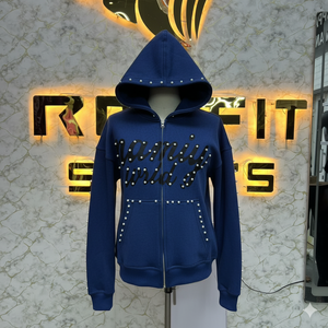 Trending Fashion Factory Rate <b>White</b> Zipper Distressed <b>Hoodie</b> Rhinestone <b>Zip</b> <b>up</b> Jacket Acid Wash <b>Men</b> Fleece Streetwear <b>Hoodie</b> - Product Image 2