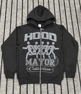 Sweat à capuche personnalisé avec fermeture éclair, imprimé de pierres précieuses scintillantes, délavé au soleil, broderie vintage, effet délavé à l'acide, strass en diamant - Product Image 1