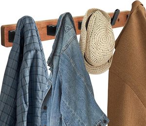 Perchero montado en la pared de entrada larga con ganchos y rieles decorativos de aluminio de madera para colgar ropa - Product Image 1