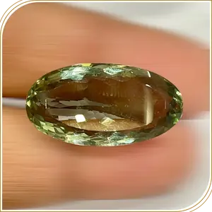 Piedra Preciosa de Cuarzo Amatista Verde Natural, Corte Esmeralda, 28x15x11 mm, Forma Ovalada, 33.80 ct de Peso, Bola Facetada de 8 mm de Altura - Product Image 2