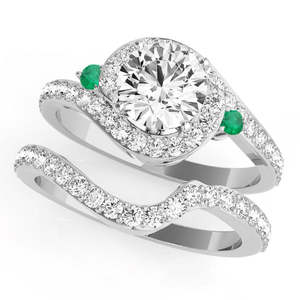 Ensemble de mariage Halo Swirl émeraude et diamant, or blanc 18 carats, bijoux fins tendance avec zircon pour mariage, fête, fiançailles, cadeau 0,77 ct - Product Image 5