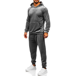 Sudadera con capucha para hombre, conjunto deportivo de forro polar cálido para invierno, ropa informal de moda urbana, venta al por mayor OEM - Product Image 1
