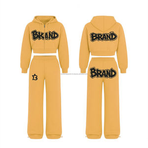 ชุดวอร์มผู้ชายแบบมีโลโก้สั่งทำพิเศษ ประดับด้วยคริสตัล พร้อมลายพิมพ์นูน ชุดวอร์มผ้าฟลีซหนานุ่ม 400GSM แบบทำเก่า - Product Image 2