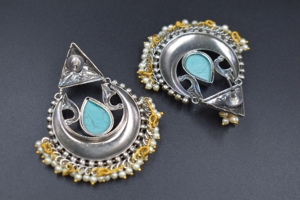 ต่างหูเม็ดเดี่ยว jhumka ทำจากหินดูอัลโทนอินเดียสำหรับสตรีและเด็กหญิง - Product Image 6