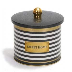 Bote redondo de metal 1.7L con mango de perilla Ø 140x125mm Líneas blancas y negras Colección Sweet Home - Product Image 1