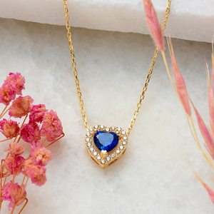 สร้อยคอแซฟไฟร์สีทอง14K สุดหรูทำด้วยมือเรียบง่ายพร้อมเพชรแท้ธรรมชาติสำหรับเป็นของขวัญวันครบรอบแต่งงาน - Product Image 1