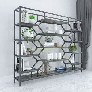 Étagère décorative multifonctionnelle moderne en bois de caoutchouc avec structure en fer élégante 196x30x155cm pour salon - Product Image 3