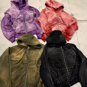 Sudadera con capucha personalizada de 420gsm con lavado ácido Vintage Sun Faded Sudadera con capucha bordada Sun Gemstone Sudadera con capucha básica de algodón mezclado de gran tamaño - Product Image 4