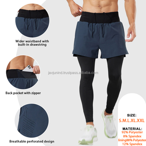 <b>Men</b> 2-in-1 Running Pants Quick-Dry Workout Compression Athletic Wear Training & <b>Cycling</b> Leggings with Back Zipper Pockets - Product Image 3