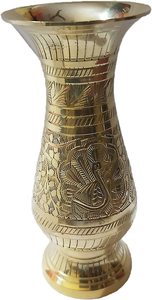 แจกันดอกไม้ทองเหลืองพร้อมลวดลายบิดรี นักกัชิ แจกันดอกไม้ชุบทองเหลืองโบราณ - Product Image 2