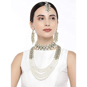 Full Combo Long Vintage Choker Necklace <b>Set</b> with Marquise Cut Zircon or <b>Pearl</b> Gold Plated Fine <b>Jewelry</b> for Wedding or Gift - Product Image 2