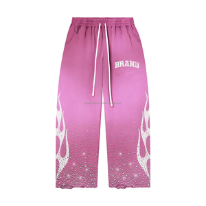Pantalones Deportivos de Felpa de Algodón Premium, 360 GSM, Tela Suave Cepillada, Color Degradado Amarillo, Impresión de Pedrería con Calor, Logotipo Personalizado - Product Image 2
