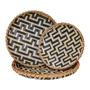 Fabrication de paniers muraux tissés en bambou faits à la main, plateaux plats peu profonds pour la décoration murale Boho, l'organisation de la cuisine et de la maison - Product Image 1