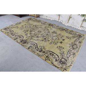 Tapis Turc Vintage 5.4 X 8.8ft Vert Beige Laine Motif Abstrait Style Tabriz pour Entrée 9x12 Rectangle Couloir Design Latex - Product Image 2