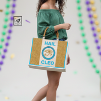 Tas Tote HAIL CLEO dengan Hiasan Manik-manik, Panel Glitter Emas, Motif Mata Mesir, Pegangan Bambu, Trendi Baru Diluncurkan, Ukuran Sedang, Multifungsi