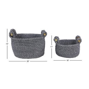 Grey Handwoven <b>Basket</b> <b>Storage</b> Fibre <b>Basket</b> With Wooden Handle Ideal For Home <b>Storage</b> Decor And Daily Utility Use From India - Product Image 3