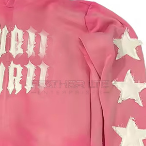 Accept OEM ODM Custom Logo Zipper Solid Distressed Embroidery Hoodies Vintage Raw Hem for <b>Men</b> Winter Breathable - Product Image 4