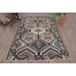 Tapis turc vintage 4,3x6,1 pi (132x186 cm), tapis rayé marron - Product Image 1