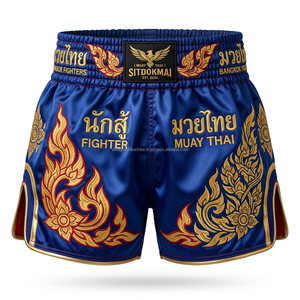 Pantalones Cortos de Kickboxing de Satén Grueso al por Mayor, Etiqueta Tejida Personalizada, Pantalones de Lucha Muay Thai, Proveedor OEM - Product Image 2