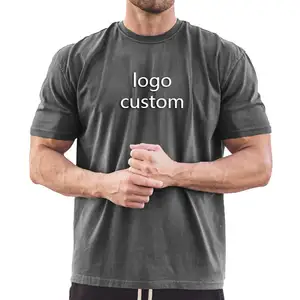 T-shirt da uomo con Logo personalizzato 180 gsm 100% in cotone bianco a tracolla a manica corta stile maschile pesante oversize t-shirt da uomo