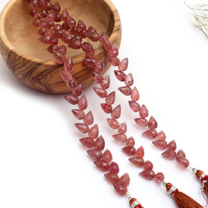 AAA + Fresa Cuarzo Fancy Tulip Flower Buds 5x8mm-6x9mm Natural Pink Strawberry Gemstone Diagonal Drilled Teardrops Beads - Product Image 5