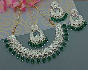 New Design Gold Plated Traditional <b>Drop</b> <b>Pearl</b> & Stone Studded Earring Mangtika Choker <b>Necklace</b> Set & Jewellery Set for Women - Product Image 3