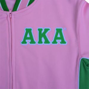 Veste de survêtement rétro pour femme Vêtements grecs de sororité vintage | Coupe athlétique 100% haut rose et vert en polyester avec design personnalisé - Product Image 3