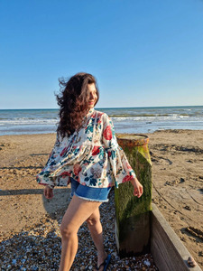 Blusa de algodón puro con cuello en V Top encaje Floral bordado elegante bloque indio estampado verano ropa de día cómodo gasa Material borla - Product Image 2