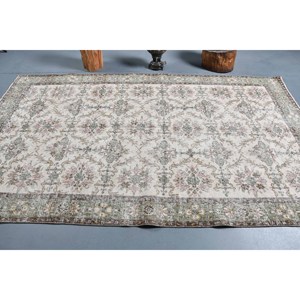 Alfombra turca Vintage Beige verde 5,3X9,1 pies lana tejido plano patrón de retazos para decoraciones de sala de estar Uso de pasillo látex - Product Image 3