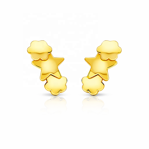 Boucles d'oreilles minimalistes JJ BRAVO en or massif 14 carats pour femmes, bijoux artisanaux raffinés en forme de fleur et d'étoile - Product Image 2