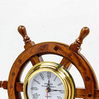 Jam Dinding Analog Quartz Dekoratif Model Roda Kapal Nautikal Gaya Kuningan Vintage untuk Rumah Kantor Rumah Pantai