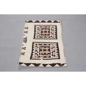 Turkish <b>Vintage</b> <b>Rug</b>, 2,8x2 ft <b>Rug</b>, White Abstract Wool <b>Rug</b> - Product Image 3