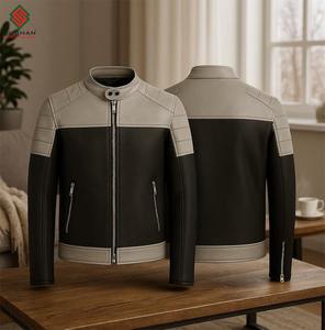 Chaqueta Bomber de Cuero Sólido para Hombre, Invierno, Casual, con Cierre, Cuello Mao, Servicio OEM, Diseño de Paneles Gris y Rojo - Product Image 3