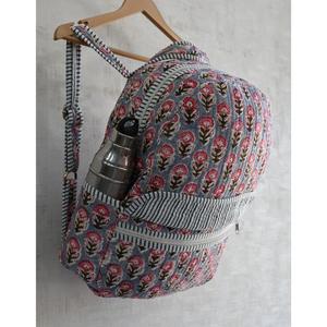 Handmade <b>Lightweight</b> Indian Cotton Quilted Mini <b>Backpack</b> with Zipper Closure Floral Hand Block Print Travel School Bag - Product Image 3