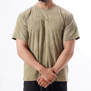 Personalizable ácido lavado Camiseta verde de alta calidad 100% algodón hombres Slim Fit sólido manga corta Camiseta cuello redondo - Product Image 1