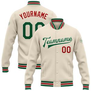 Vente en gros dans l'industrie directe de bombardier blanc Kelly vert-rouge à pression intégrale Varsity Letterman Jacket pour l'hiver décontracté personnalisé - Product Image 1