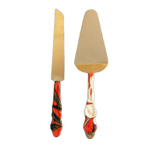 Ensemble magnifique couteau à gâteau et serveur en métal de luxe lame plaquée argent avec poignée en forme de branche d'arbre audacieuse plaquée or - Product Image 6