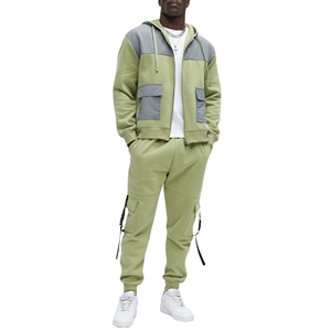 Ensemble de survêtement sportif respirant imprimé à blocs de couleur 2 pièces, ensemble de survêtement décontracté uni, couleur unie, pour adultes, écologique, printemps 100% - Product Image 1