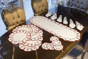 Noël Brodé Table Textile Ensemble 22 Pcs Coureur Cocktail Serviette Dîner Serviette Serviette 100% Polyester Lin Résistant Aux Taches - Product Image 5