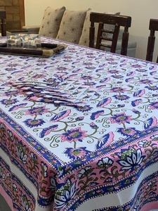 Bloc à main imprimé beau Design Floral nappe de Table nappe de Table avec 8 serviettes ensemble au prix de gros - Product Image 4