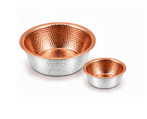 Ensemble de 2 bols de pédicure et manucure portables en cuivre martelé écologique, système de jet sans tuyau, bassin extérieur blanc, cuivre - Product Image 1
