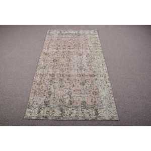 พรมตุรกีขนาด 3.6x6.7 ฟุต สีชมพูลายทาง วินเทจ ทำจากขนสัตว์ - Product Image 1