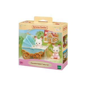 Ensemble poussette jumeaux lapins chocolatés Sylvanian, 2-4 ans, accessoire pour maison de poupée en vinyle - Product Image 1