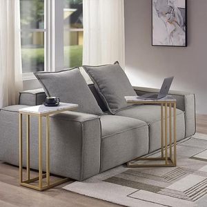 Best Selling <b>C</b> Shape Coffee <b>Table</b> Laptop Desk Bedside Sofa Side <b>Table</b> Marble Top with Gold Metal Leg in Best Quality - Product Image 4