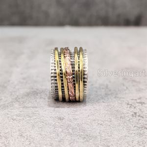 Anillo de meditación con banda giratoria, anillo de pulgar de Plata de Ley 925 para mujer, joyería hecha a mano, anillo giratorio de ansiedad navideña para hombre - Product Image 4