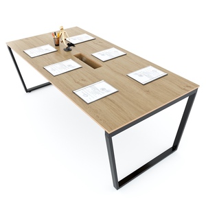 Minisitehbtc043 Melamine-Coated Plywood Meeting <b>Table</b> 200x100cm Minimalist Design Iron Trapeze Legs for Hotel <b>Office</b> Furniture - Product Image 2