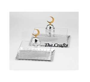 Plateau à dessert de conception islamique avec couvercle en acrylique, plateau de service en métal de qualité supérieure, couleur or, aux meilleurs prix - Product Image 5