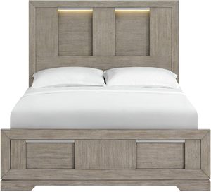 Lit à panneaux Argo Queen en bois de pin massif gris Design traditionnel avec lumières LED Ameublement de maison durable et assemblable - Product Image 2